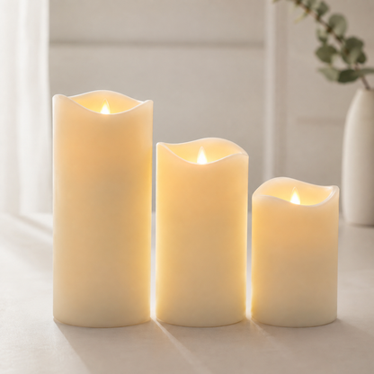 Real Wax Flameless Candles with Timer - Set of 3