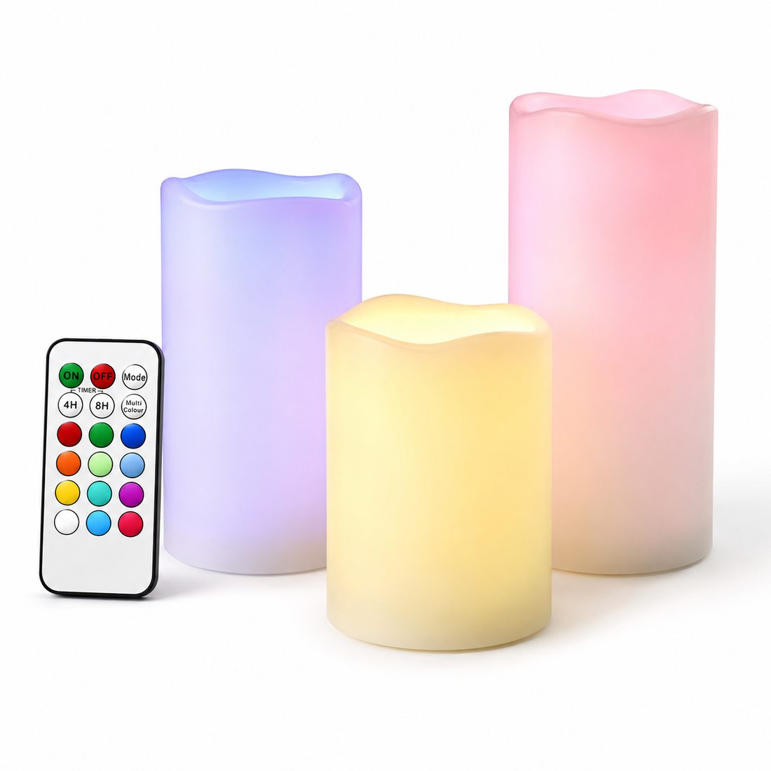 Remote Controlled Colour Changing Flameless Candles - Set of 3