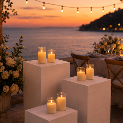 3 Clear Glass Real Wax Flameless Candles with Timer