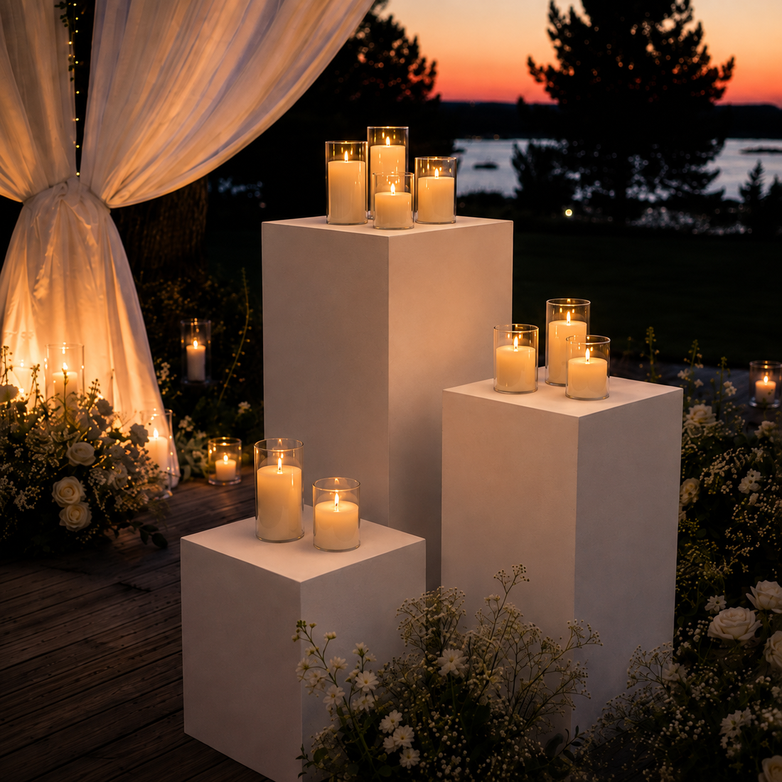 3 Clear Glass Real Wax Flameless Candles with Timer