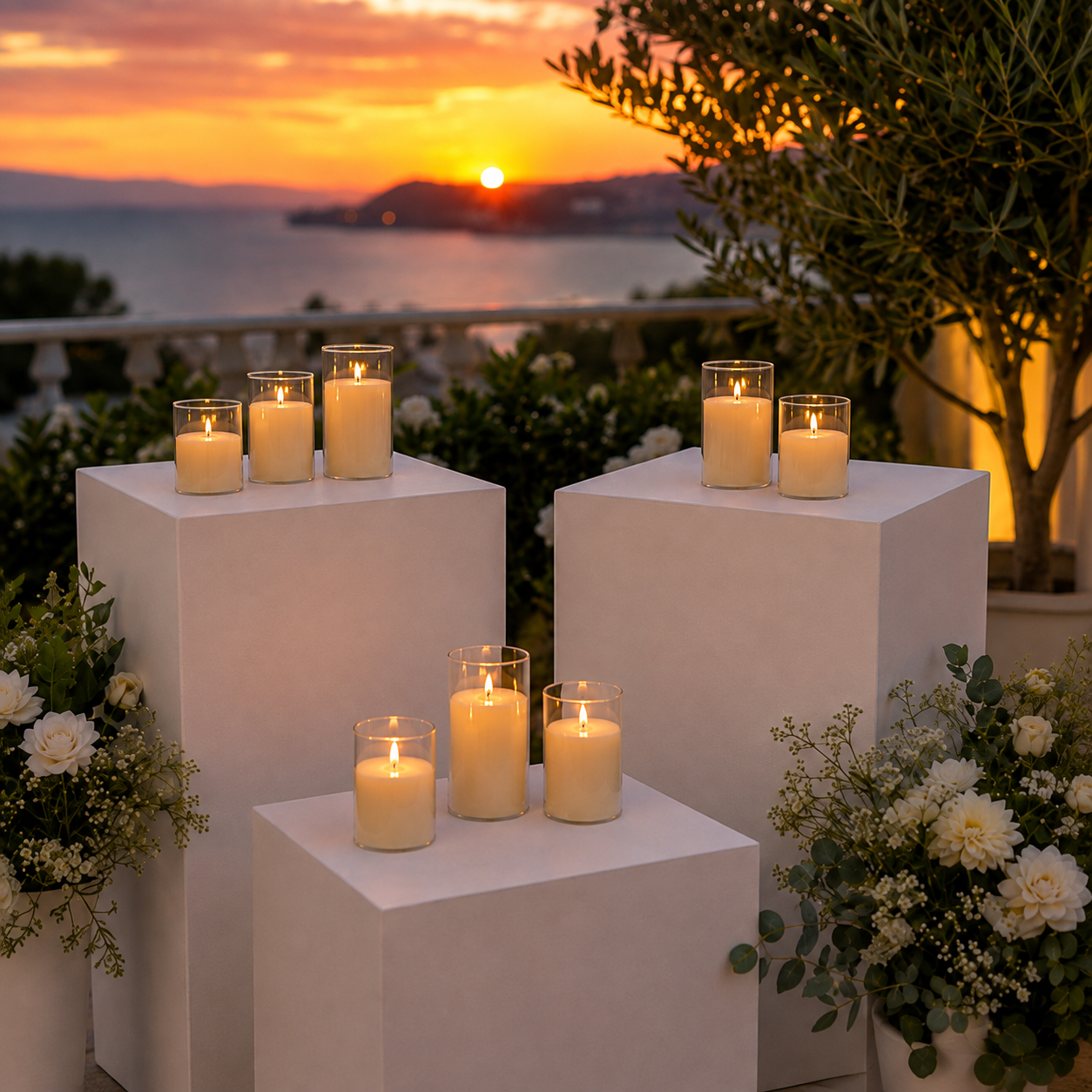 3 Clear Glass Real Wax Flameless Candles with Timer