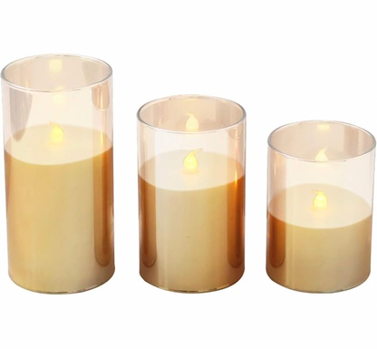 3 Clear Glass Real Wax Flameless Candles with Timer